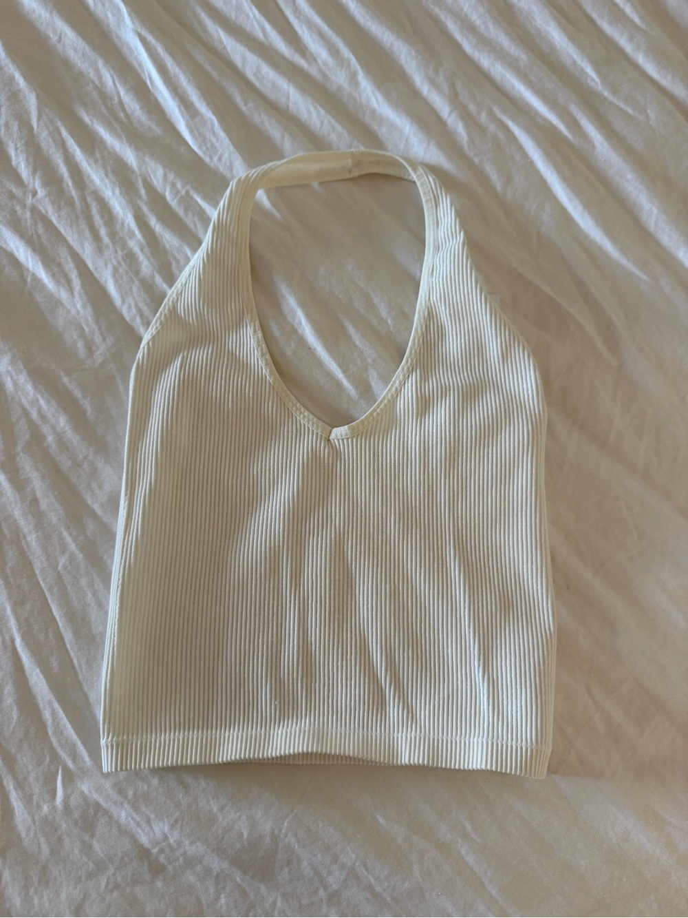 Urban Outfitters Ribbed Halter Crop Top in Cream
